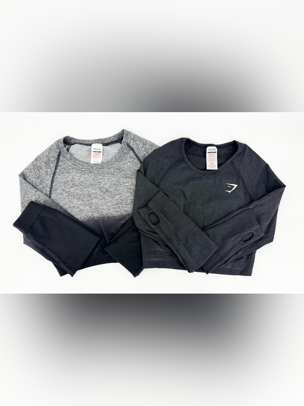 Gymshark Seamless Long Sleeve Crop Tops Black Gray Size L Bundle of 2
